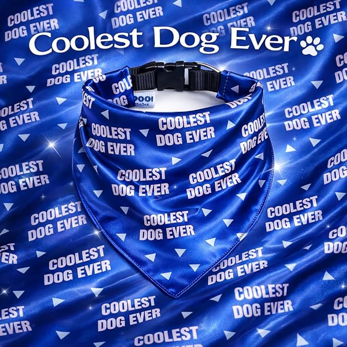 Luxury Satin Dog Bandana – Slip-On Collar Style, Premium Pet Scarf for Medium, Large & XL Dogs – Special Occasion Accessory (Collar Not Included) (Medium - Extra Large, Coolest Dog Ever)