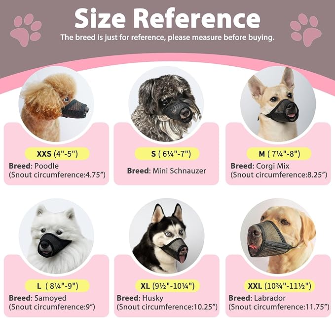 Dog Muzzle Suits for Small Medium Large Dogs, Mesh Muzzle Anti Biting Chewing, Breathable Mouth Cover Set with Adjustable Strap for Grooming Vet Visiting Training (3 PCS(S-L), Pink)