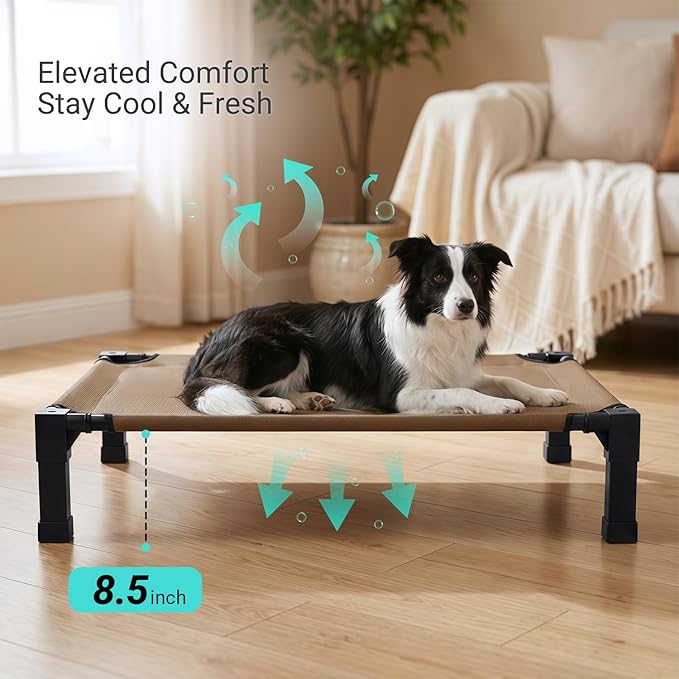 Niubya Elevated Outdoor Dog Bed, Cooling Elevated Pet Cot, Steel-Framed and Non-Slip Feet, Raised Dog Bed with Waterproof, Washable, Breathable Teslin Mesh, 42in