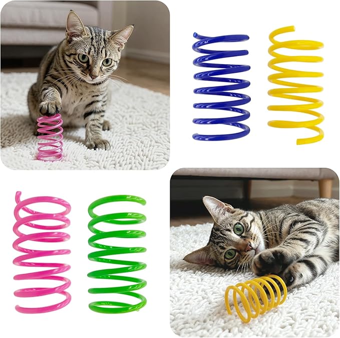 Cat Springs Toys 60 Packs for Indoor Cats,Colorful & Durable Plastic Spring Coils Attract Cats for Swatting Biting Hunting Interactive Cat Toys