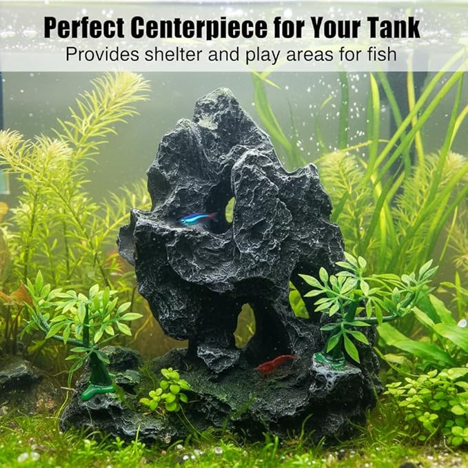 J-star Large Aquarium Rock Mountain Decor – Realistic Resin Landscape Ornament for Fish Tanks – Enhances Underwater Scenery, Easy to Clean, Safe for Fish