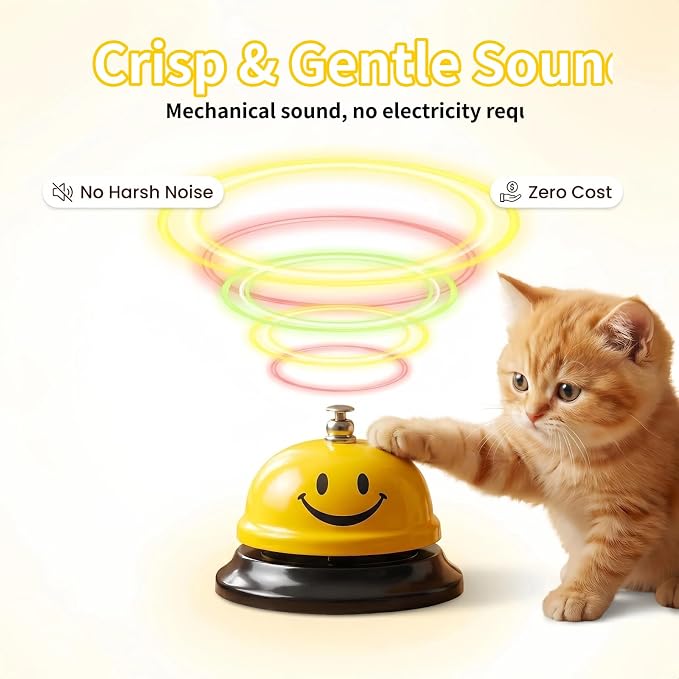 Stainless Steel Service Bell 3.35", Loud Clear Ringing Desk Call Bell for Restaurant Hotel School, Non-Slip Base, No Battery Needed for Dog Training Yellow
