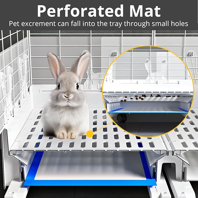 Oneluck Large Rabbit Cage Indoor,2-Story Bunny Hutch with Rasied Urine-Proof Walls, Leak-Proof Trays, Wheels,37" L x22 W x 30" H for Rabbits, Chinchillas, Guinea Pig (Small, Transparent)