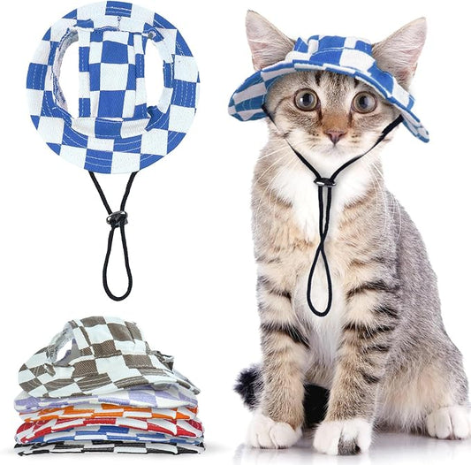 QBLEEV Cat Hats for Cats Only, Sphynx Hat with Ear Hole, Summer Cowboy Hats | Breathable kitten headwear mini sun sombrero caps, pet chihuahua sunscreen baseball outdoor climbing cap for birthday party