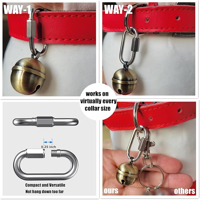 2 Extra Loud Dog and Cat Bells, Heavy Duty Copper Collar Bell with Quick Link for Pet Tracking