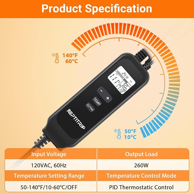 Reptile Thermostat with Timer Fuction & Temperature Probe, Dimmable Thermostat for Reptile Heat Lamp Heat Pad, PID Temperature Controller, Support ℉/℃, Memory Function (Model: PT02S)