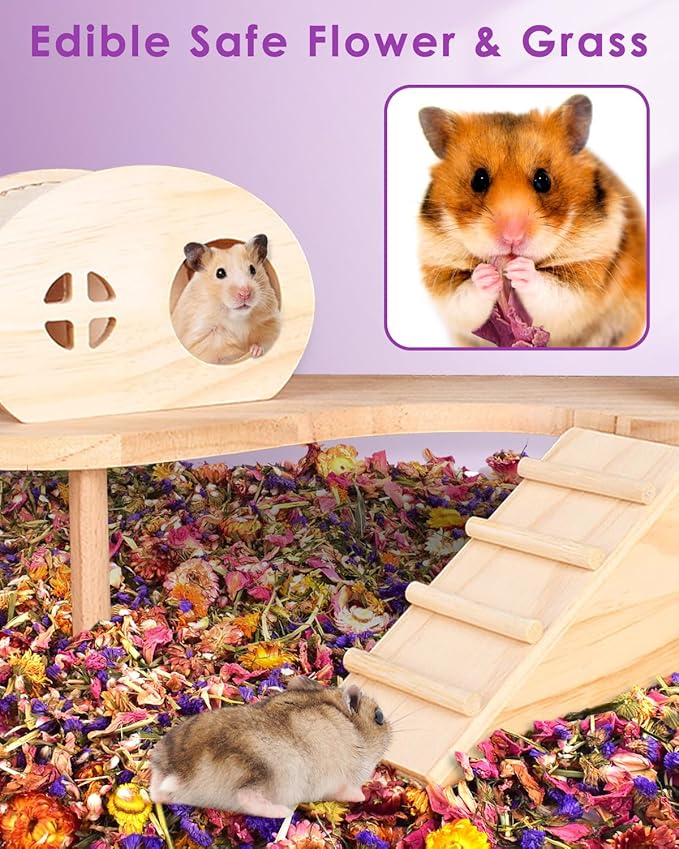 Bissap Natural Flower & Herb Hamster Bedding 300g/10.5oz, Small Animal Flower Habitat Decor for Syrian Dwarf Hamster Gerbil Chinchilla Mice Degu and Other Small Pet Flower Bedding Odor Control Forage