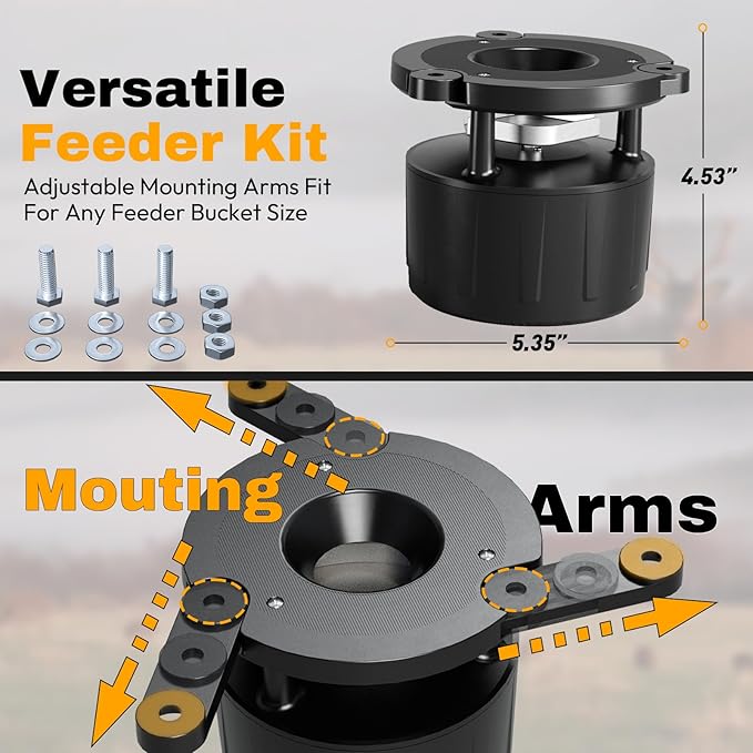 Deer Feeder Kit, 6V Feeder Kit, Feeder Motor & Timer Kit, Small-Size Game Feeder/Chicken Feeder, Sturdy Hunting Feeder Kit with Spinner/Digital Timer/Adjustable Arms/Batteries Slot/Solar Panel Port