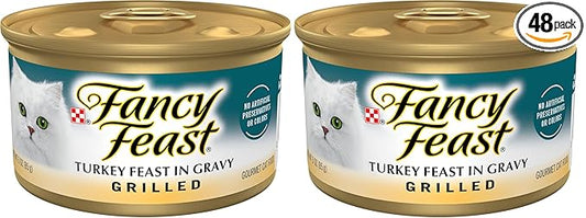 Fancy Feast Purina Grilled Wet Cat Food Turkey Feast in Wet Cat Food Gravy - 3 oz. Cans (Pack of 48)