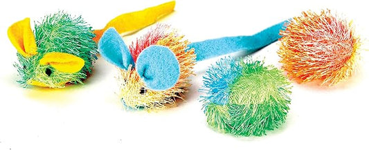 SPOT Stringy Mice & Balls - Catnip Cat Toys, Interactive, Colorful Plush Toys, Fun for Cats and Kittens to Bat and Chase, Boredom Buster - 2 Mice, 2 Balls (Pack of 2)
