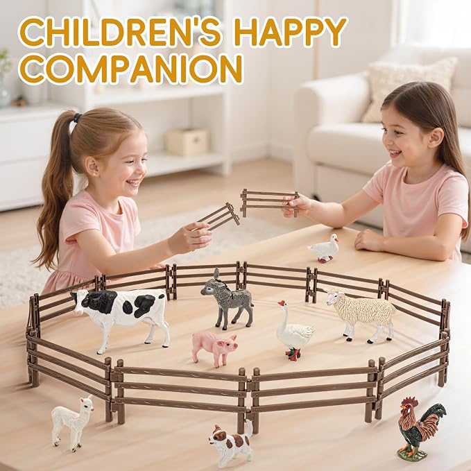 24PCS Farm Animal Corral Fence Toys for Kids Age 3-5 5-7 4-8 Years Olds Boys Girls, Educational Farm Animal Cake Toppers for Toddlers 3 4 5 6 7 8 9 10
