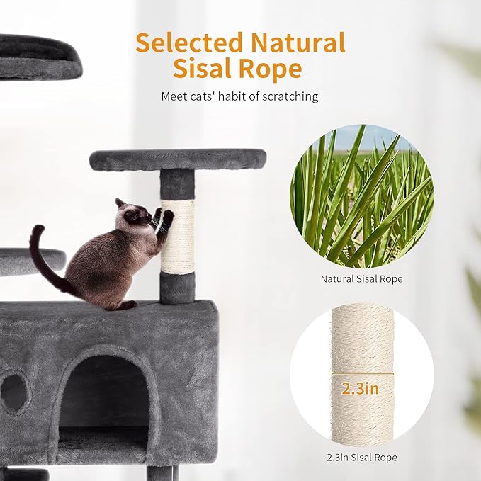 PayLessHere Cat Tree 54in Cat Tower with Cat Scratching Post,Multi-Level Cat Condo Stand House Furniture Kitty Activity Center with Furry Ball Toys Cat Tree for Indoor Cats, Light Gray