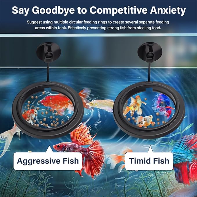 Aquarium Feeding Ring Small Round Floating Fish Food Feeder Food Holder with Suction Cup for Betta Goldfish Guppy Turtle Tank Accessries (2Pack)