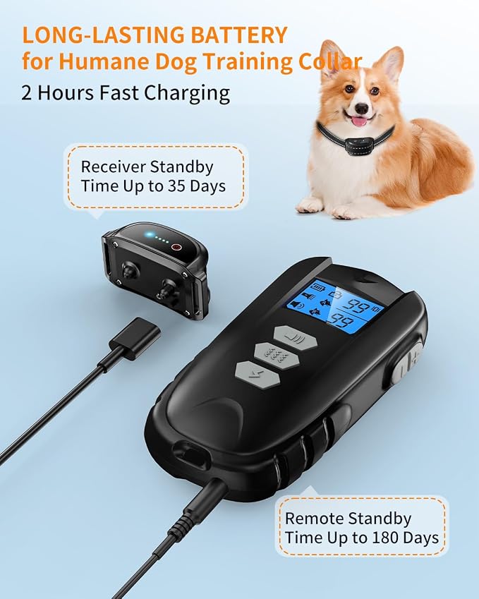 Dog Shock Collar with Remote Control – Shock Collar for Dogs 10–120 lbs, 2000FT Long Range IPX7 Waterproof Rechargeable Dog Training Collar with 4 Safe Modes Beep Vibration Shock & Flashlight Bk