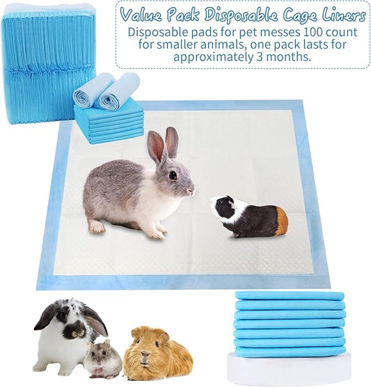 Tfwadmx 100 Pcs Rabbit Pee Pads Disposable Cage Liners Leak-Proof Super Absorbent Potty Training Pad for Puppy Guinea Pigs Hedgehog Hamsters Chinchillas Cats and Other Small Animals