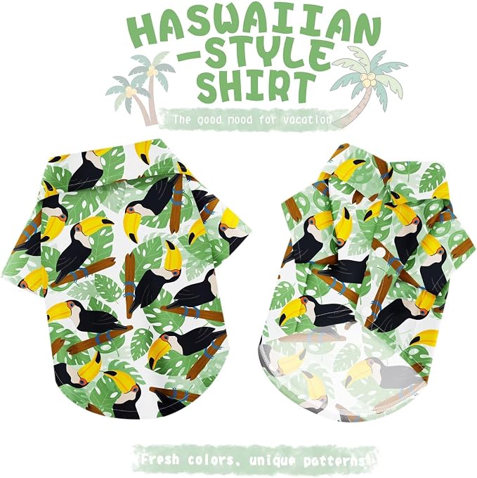 Hawaiian Dog Shirt – Lightweight and Breathable Summer T-Shirt with Tropical Prints, Fun Beach Outfit for Small, Medium, and Large Dogs, Perfect for Hot Days and Outdoor Vacation.Hornbill XS