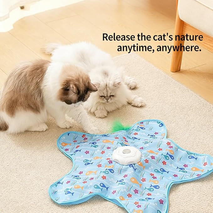 Automatic Cat Toy for Indoor Cats, Hide & Seek Hunting Game Exercise Play Plate, Rechargeable Interactive Cat Toy, Moving Concealed Feathers, Durable Exercise Toys for Indoor Cats
