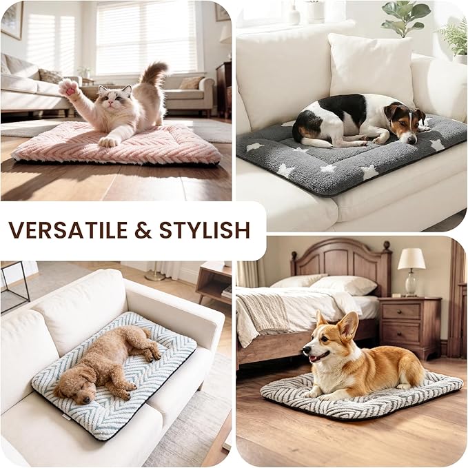 Mora Pets Washable Dog Crate Pad Soft Kennel Bed Crate Mat for Small Dogs, Puppies & Cats Flat Pet Bed with Anti-Slip Bottom for Dog Cage, Carrier & Travel Sleeping Chevron Grey 24 x 18