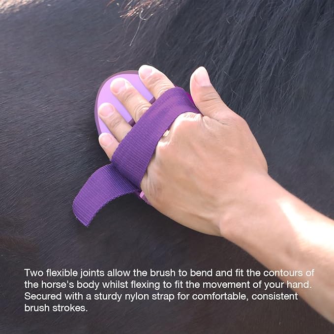 Harrison Howard Flexible Finish Horse Grooming Brush - Bendable, Comfortable Hold, Purple