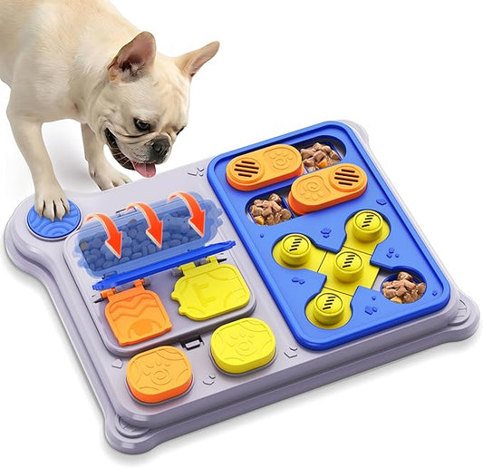 Dog Puzzle Toy Slow Feeder, Interactive Dog Toys for IQ Training & Mental Stimulation, ABS Easy Clean Detachable Tray Non-Slip Base, Enrichment Toys for Dogs, Blue