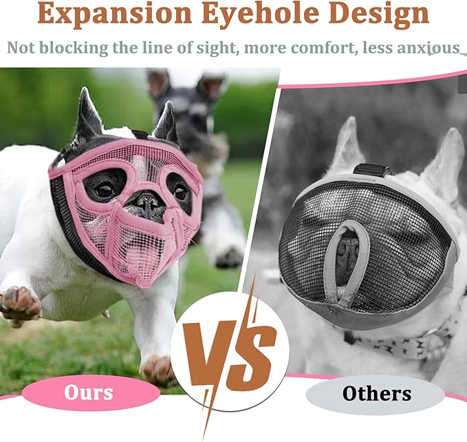 Mayerzon Short Snout Dog Muzzle for French Bulldog with Full Pant Design to Prevent Eating Biting, Soft Mesh Dog Muzzle for Shih Tzu Pug English Bulldog for Grooming Walking, Allow to Drink and Feed