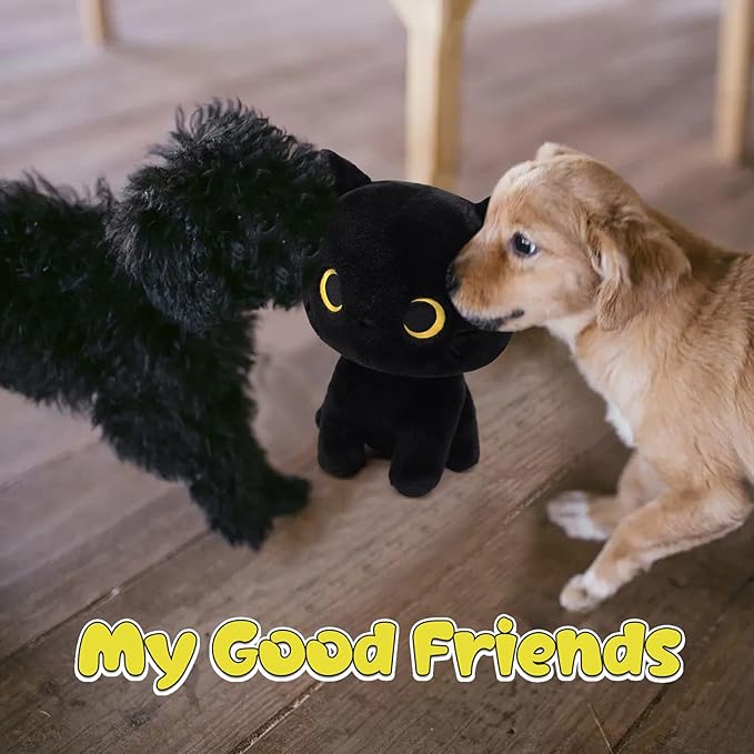 Black Cat Plush, 8inch Cute Cat Stuffed Animals Plushies for Girls, Kawaii Kitten Plushie Soft Cuddle Pillow for Kids, Birthday Gift for Kids Boys Girls, Easter Gifts