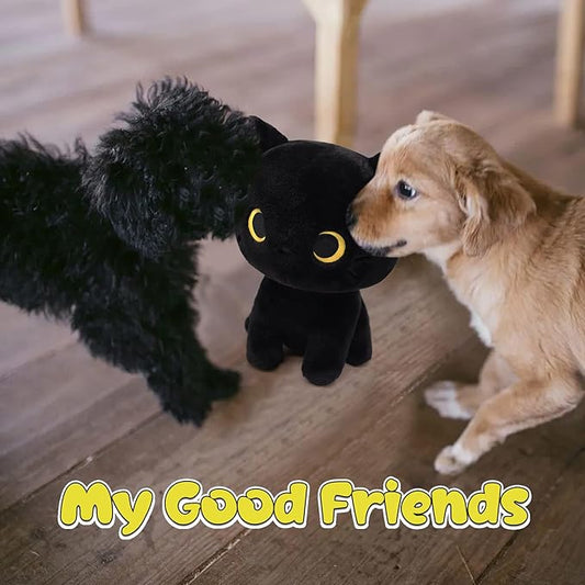 Black Cat Plush, 8inch Cute Cat Stuffed Animals Plushies for Girls, Kawaii Kitten Plushie Soft Cuddle Pillow for Kids, Birthday Gift for Kids Boys Girls, Easter Gifts