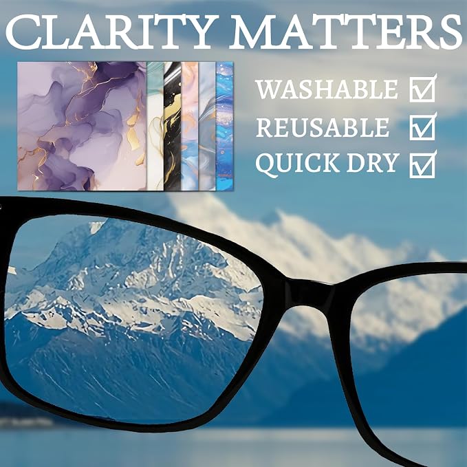 CREATCABIN 6Pcs Marbling Eyeglass Cleaning Cloth Microfiber Cleaning Cloths for Glasses Cleaner Wipes Microfiber Reusable Glass Clean for Phone Lens Laptops Screens 6x6Inch