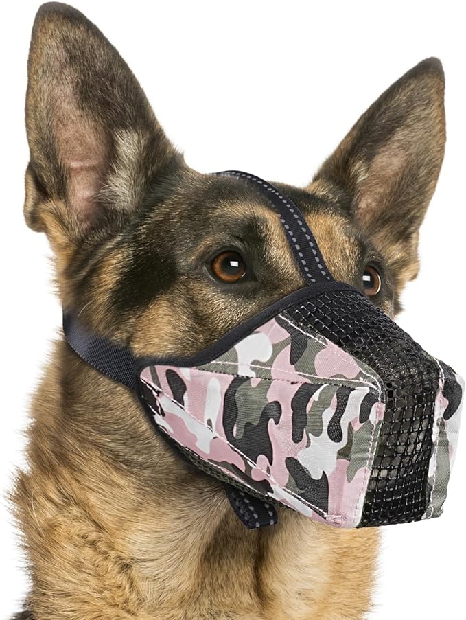 Mesh Dog Muzzle, Breathable Soft Dog Muzzle with Reflective Straps for Secure Fit, Prevents Biting, Chewing Scavenging- Adjustable for Small Medium Large Dogs,Pink,L