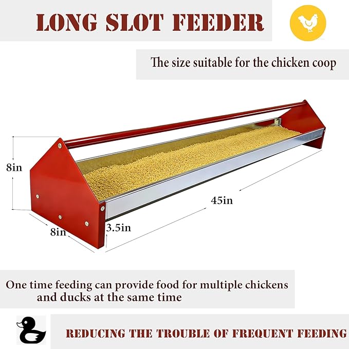 Chicken Feeding Trough,Chicken Feeder,45" Heavy Duty Galvanized Steel Feeder with Drainage Holes & Crossbar,Suitable for Poultry Feeder Trough for Chicken, Duck, Geese, Turkey (2 Piece)