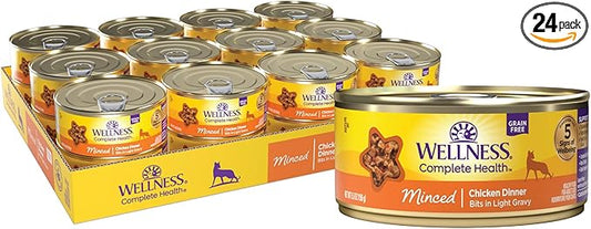 Wellness Complete Health Minced Adult Canned Wet Cat Food, Natural, Protein Rich, Grain Free, Chicken Dinner Recipe, 5.5 oz, Pack of 24 Cans
