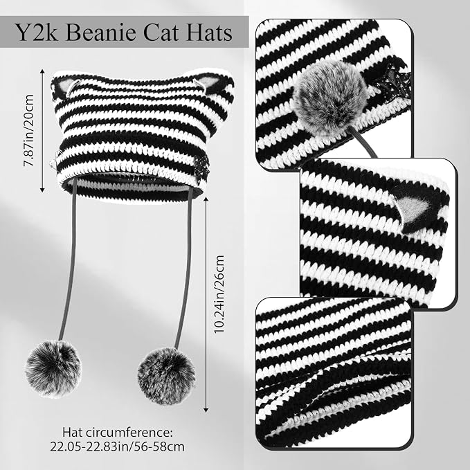 Y2k Beanie Cat Crochet Hats Cat Beanie Accessories with Kawaii Leg Cover for Women Girls