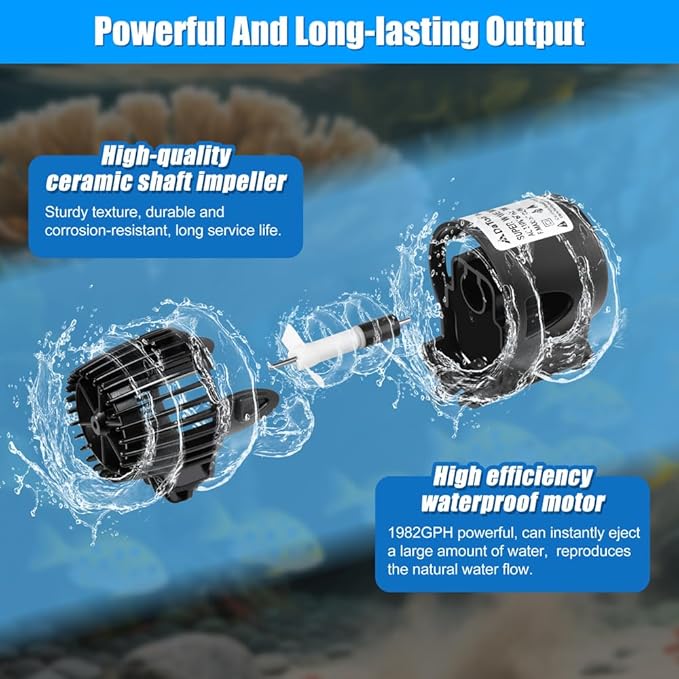 DaToo 1982GPH Mini Aquarium Circulation Pump Ultra-quiet Fish Tank Wave Maker With Suction Cup 360 Degree Rotatable Aquarium Power Head Submersible Water Pump For Freshwater And Saltwater