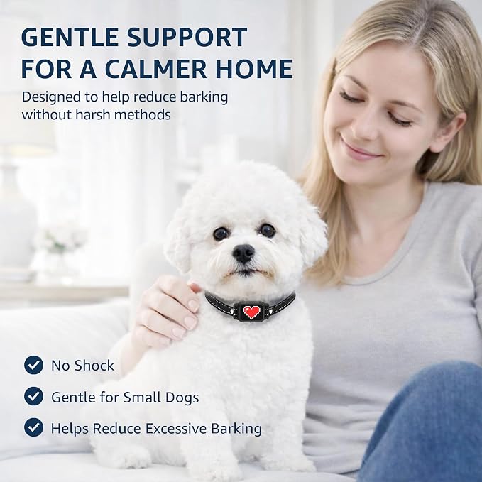 Bark Collar for Small Dogs 5-15 lbs with Magnetic Charging – No Shock, 3 Beep & Vibration Modes, 5 Sensitivity Levels – Humane Stop Anti-Barking Device – Dog Training Bark Collar (Black/Red Heart)