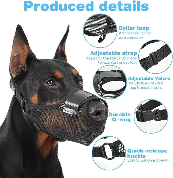 Dog Muzzle, Anti Scavenging Mesh Muzzle for Dogs, Breathable Soft Muzzles, Adjustable for Huskies and Dobermans, Allows Panting & Drinking