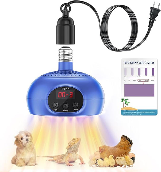 Chicken Coop Heater Lamps,200W-350W-500W Reptile Heating Lamp Upgraded with UVA UVB Ligh 3-6-9-12H Timer,Protable Greenhouse Heater for Outdoor Chicken Coop for Reptile Rabbits Dog Cats (5.2 Inch)