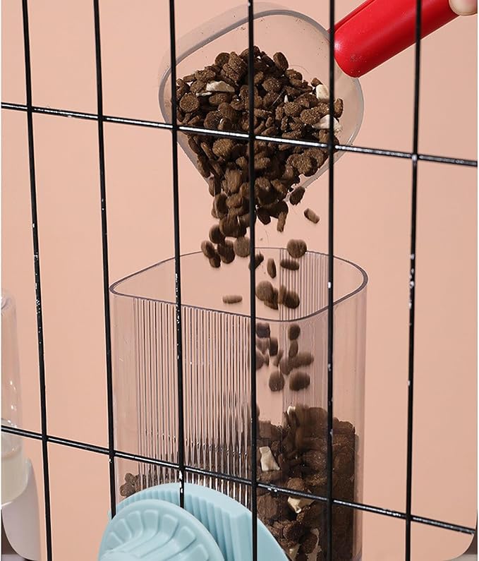 Automatic Rabbit Feeder and Water Dispenser Set,54oz Gravity Food Feeder&17oz Leak-Proof Water Bottle for Guinea Pigs,Hamsters,Chinchillas,Ferrets, Small Animals,Cage Mount Feeding Station Blue