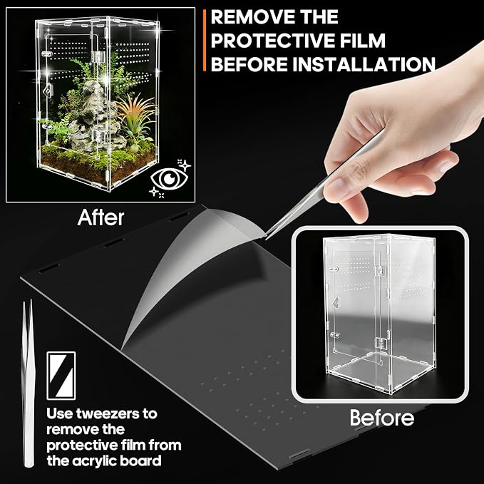 Jumping Spider Enclosure, Insect Terrarium, Bug Cage, Acrylic Terrarium for Tarantula, Snail, Praying Mantis, Frog, and Small Reptiles (7.8" x 7.8" x 13.7")