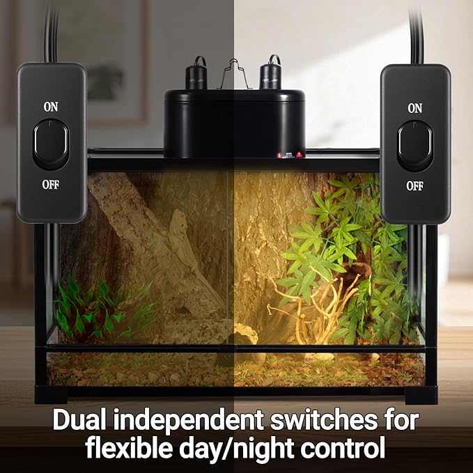 REPTI ZOO Dual Reptile Light Fixture for Reptile Dome UVB Lamp Fixture Dual Reptile Reflector Dome Lamp Cap Combo Integration Design Heat Lighting