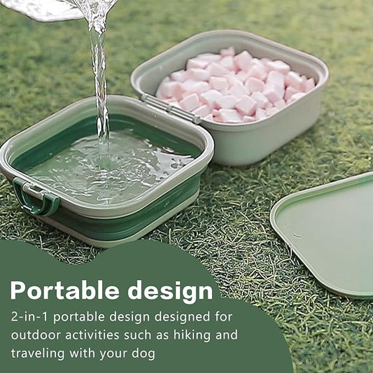 Collapsible Dog Bowls, Travel Water Bowl for Dogs, 2-in-1 Portable Food and Water Feeder - Travel Dog Bowls with Lid for Walking, Traveling, Camping and Hiking