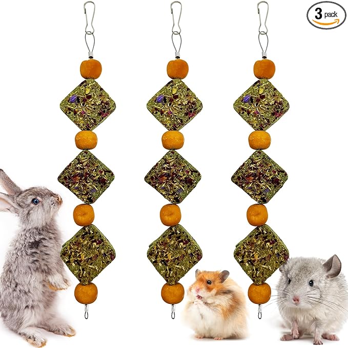 kathson Rabbit Chew Toys for Teeth Bunny Natural Timothy Grass Cake Guinea Pig Hanging Chew Toys Treats for Bunny Chinchilla Hamsters Squirrel and Other Small Pets Playing Improve Pets Dental