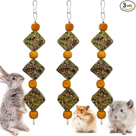 kathson Rabbit Chew Toys for Teeth Bunny Natural Timothy Grass Cake Guinea Pig Hanging Chew Toys Treats for Bunny Chinchilla Hamsters Squirrel and Other Small Pets Playing Improve Pets Dental
