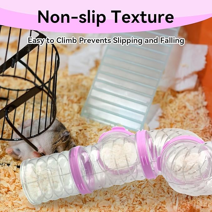 Plastic Hamster Tunnel, 8 Pack Hamster Tube Set DIY Assembled Sports Training Ferret Tube External Accessories Fun Small Animal Hiding Pipe Toy Syrian Dwarf Rat (Pink)