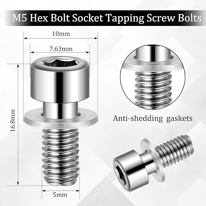 Sumind Stainless Steel M5 Hex Socket Bolts with Washers, 40 Pcs, for Bike Water Bottle Cage Holder Bracket Rack Cycling Accessories