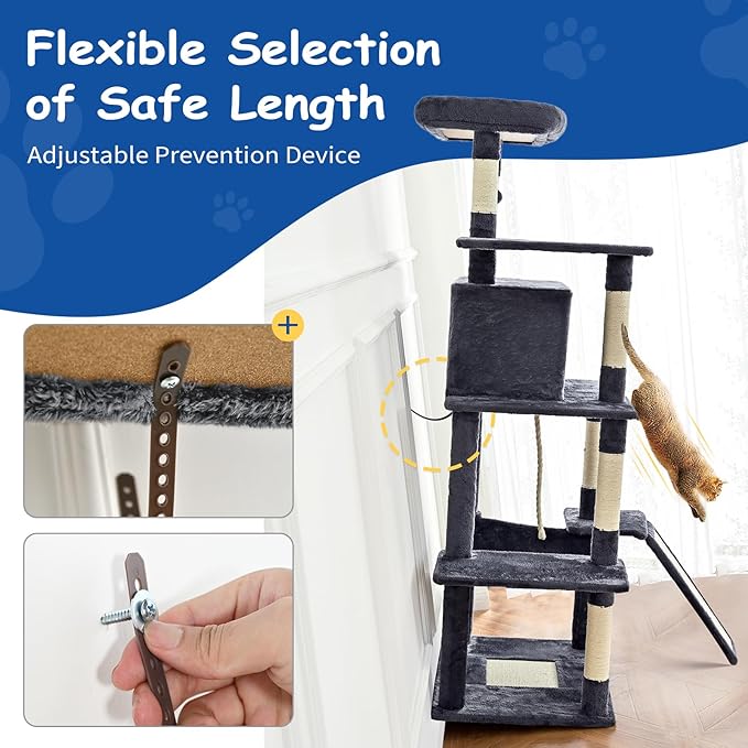 Cat Craft Cat Tree 63 Inch Cat Tower for Indoor Cats, Multi-Level Cat Tree for Large Cats 20 lbs+ Heavy Duty Cat Tower with Sisal Scratching Posts, Hammock, Condo and Extended Platform, Beign