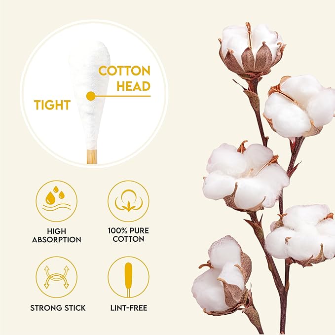 6-Inch Long Cotton Tips for Cleaning Dogs' Ears | Extra-Long Cotton Swabs for Dog Ear Cleaning | Eco-Friendly Dog Ear Swabs & Pads | Organic Bamboo & Cotton | 100-Pack