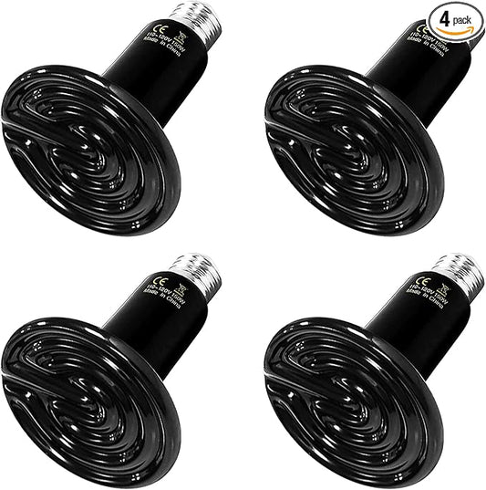 HealSmart Reptile Heat Lamp 150W Ceramic Heat Emitter, No Light Emitting Heat Bulbs for Amphibian Pet Brooder Coop Incubating Chicken, Lizard Bearded Dragon Turtle Snake Terrarium, 4-Pack