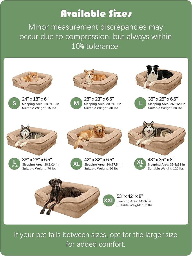Spotted Play Orthopedic Dog Bed with Sides - Sofa Beds for Medium Dogs, Supportive Foam Pet Couch Bed with Washable Removable Cover, Waterproof Lining and Non-Slip Bottom, Brown - M