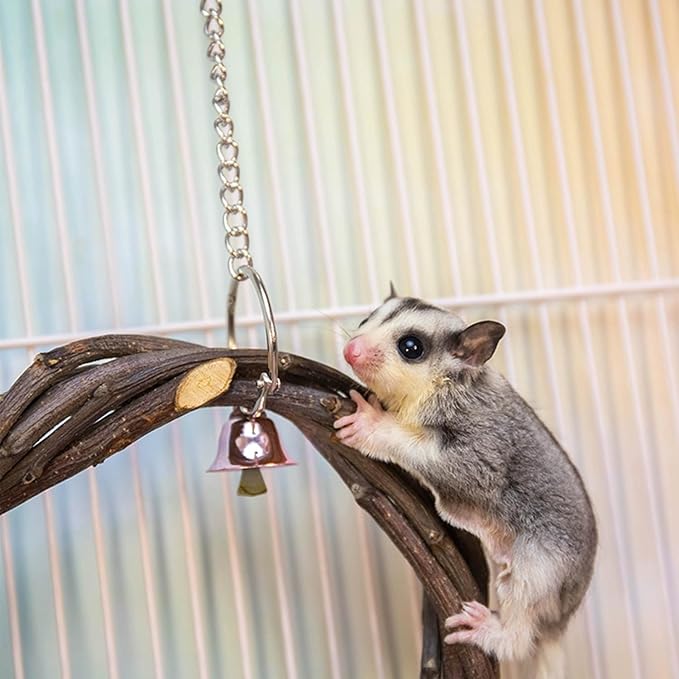 5Pcs Sugar Glider Supplies Cage Accessories,Apple Wood Squirrel Ferret Hamster Hanging Chewing Climbing Toys,Sugar Glider Swing Toy Ladder Toy Platform (Wood, 5Packs)