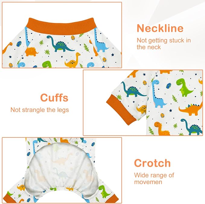 Dog Pajamas for Small Medium Dogs Recovery Suit Dog Pjs Dog Onesie Cute Soft Breathable Puppy Pajamas Pet Spring Summer Stretchy Pjs for Boy Girl - Orange Dinosaurs